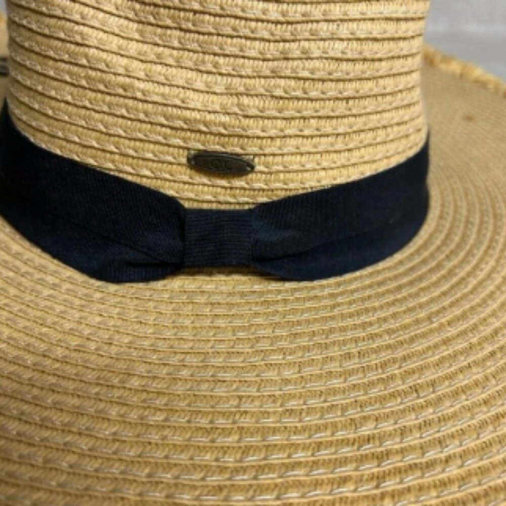 CC brand straw sun hat Tan Wide Brim Hat with Black Band “good vibes” Womens OS - Picture 3 of 5